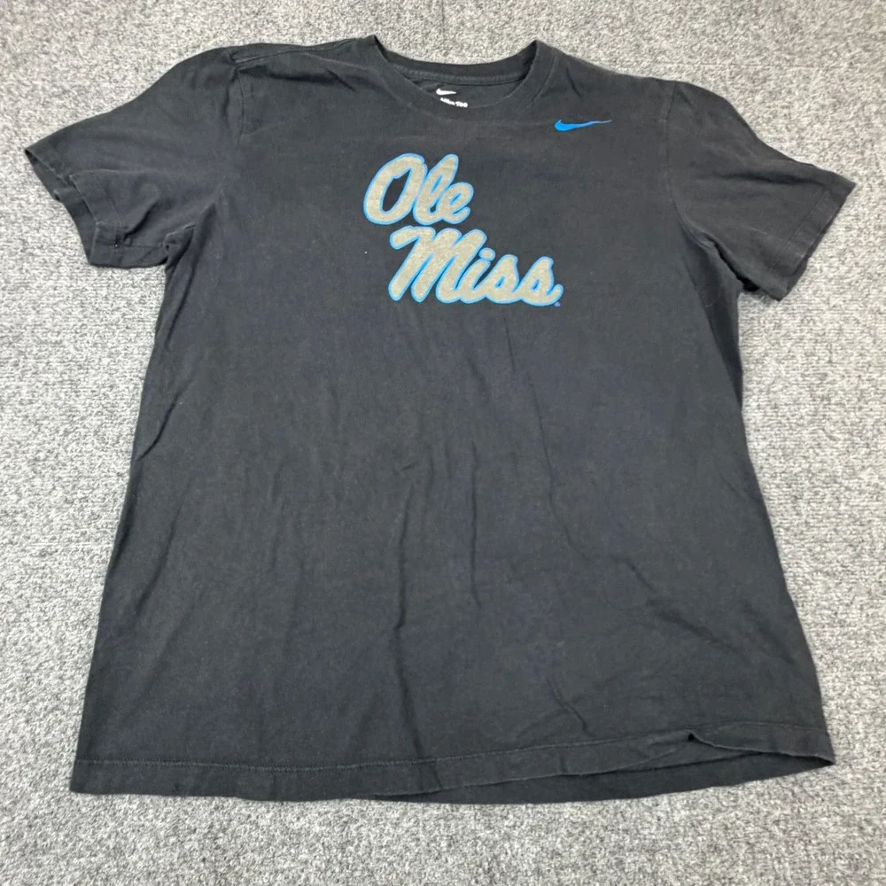 Nike‎ Ole Miss Rebels T-Shirt Womens Size Large Black Blue Silver Graphic Shirt